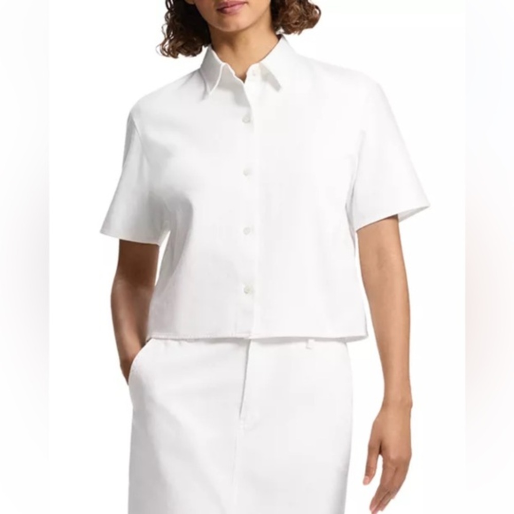 Theory Boxy Short Sleeve Oxford Shirt Optic White Cotton Sz S NWT